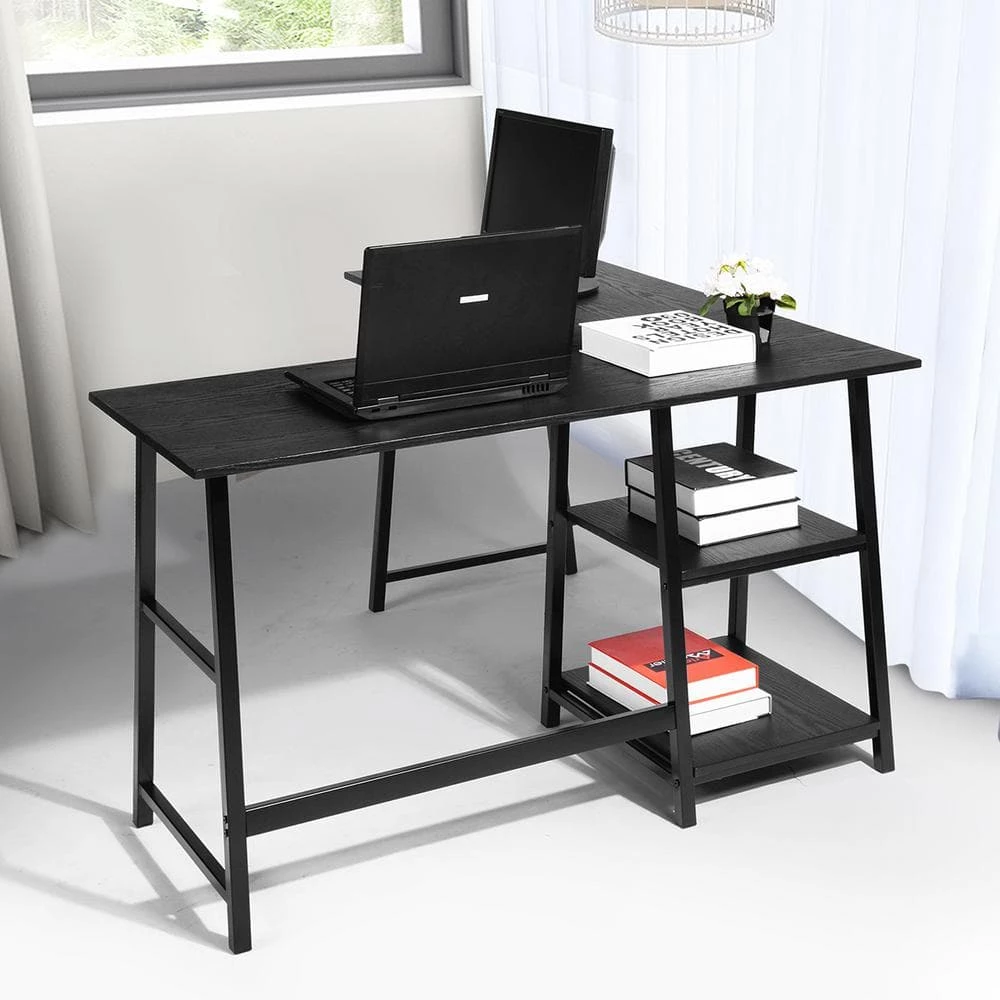 47 in. L-Shaped Black Computer Desk with Shelves by Homy Casa 4 47 in. L-Shaped Black Computer Desk with Shelves by Homy Casa - Image 2