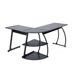 44 in. L-Shaped Black Wood Laptop Desk with Metal Leg by Homy Casa