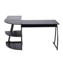 Black Round Corner Computer Desk with Large Monitor Stand Desk Workstation for Home Office by Homy Casa -Homy Casa Shop black homy casa computer desks kante bkw jm 1f 1000