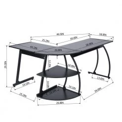 Black Round Corner Computer Desk with Large Monitor Stand Desk Workstation for Home Office by Homy Casa -Homy Casa Shop black homy casa computer desks kante bkw jm 44 1000