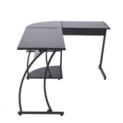 Black Round Corner Computer Desk with Large Monitor Stand Desk Workstation for Home Office by Homy Casa -Homy Casa Shop black homy casa computer desks kante bkw jm 4f 1000