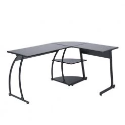 Black Round Corner Computer Desk with Large Monitor Stand Desk Workstation for Home Office by Homy Casa -Homy Casa Shop black homy casa computer desks kante bkw jm c3 1000