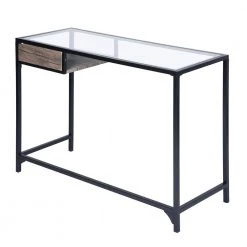 Black Computer Desk Glass Top Desk with Shelf by Homy Casa -Homy Casa Shop black homy casa computer desks loquat hm lmkz 1f 1000