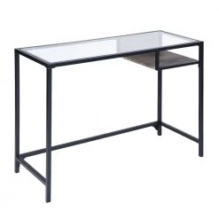 Black Computer Desk Glass Top Desk with Shelf by Homy Casa