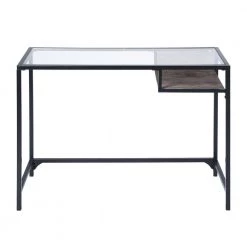 Black Computer Desk Glass Top Desk with Shelf by Homy Casa -Homy Casa Shop black homy casa computer desks loquat hm lmkz c3 1000