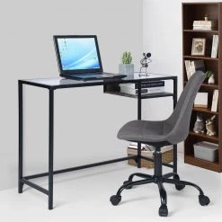 39.4 in. Rectangular Black Computer Desks with Metal Frame by Homy Casa