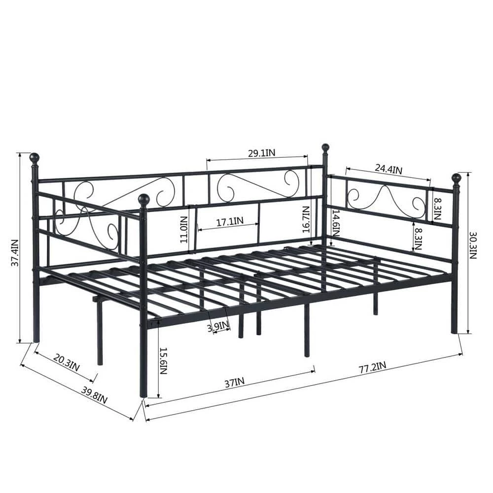 Black Frosted Twin Daybed Bed Metal Frame by Homy Casa 10 Black Frosted Twin Daybed Bed Metal Frame by Homy Casa - Image 8
