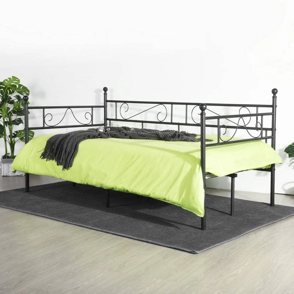 Black Frosted Twin Daybed Bed Metal Frame by Homy Casa 4 Black Frosted Twin Daybed Bed Metal Frame by Homy Casa - Image 2