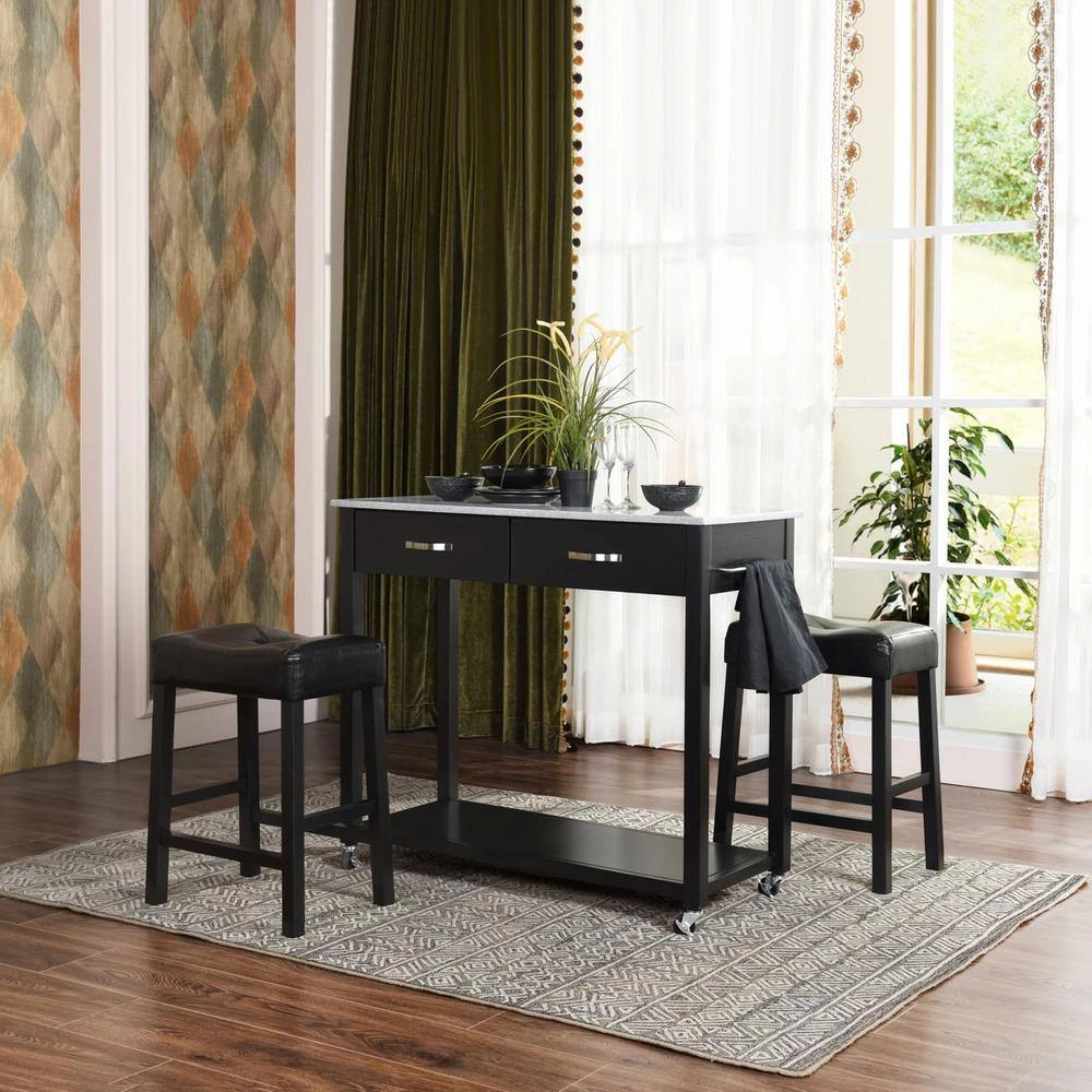 KAYLA Black 3 Pieces Rectangle Solid Wood Bar Set by Homy Casa 11 KAYLA Black 3 Pieces Rectangle Solid Wood Bar Set by Homy Casa - Image 9