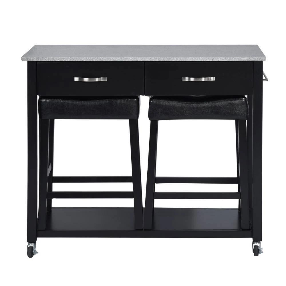 KAYLA Black 3 Pieces Rectangle Solid Wood Bar Set by Homy Casa 5 KAYLA Black 3 Pieces Rectangle Solid Wood Bar Set by Homy Casa - Image 3