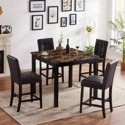 5-Piece Faux Marble Top Black Dining Set by Homy Casa -Homy Casa Shop black homy casa dining room sets hd syed 31 1000