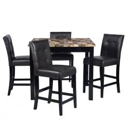 5-Piece Faux Marble Top Black Dining Set by Homy Casa
