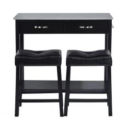 Kayla 3-Piece Marble Top Black Bar Table Set by Homy Casa -Homy Casa Shop black homy casa dining room sets kayla black 6562 4f 1000