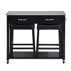 Kayla 3-Piece Marble Top Black Bar Table Set by Homy Casa -Homy Casa Shop black homy casa dining room sets kayla black 6562 c3 1000