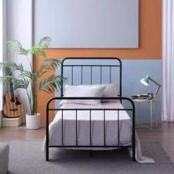 Female 79.4 in. W Black Metal Frame Twin Platform Bed by Homy Casa -Homy Casa Shop black homy casa platform beds female black twin 31 1000