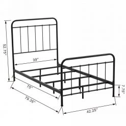 Female 79.4 in. W Black Metal Frame Twin Platform Bed by Homy Casa -Homy Casa Shop black homy casa platform beds female black twin 4f 1000