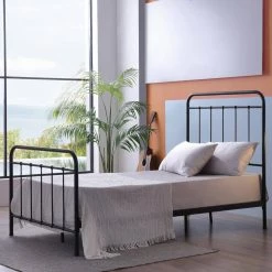 Female 79.4 in. W Black Metal Frame Twin Platform Bed by Homy Casa -Homy Casa Shop black homy casa platform beds female black twin c3 1000