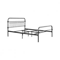 86.4 in. Metal Standard Black Queen Platform Bed Foundation with Headboard by Homy Casa