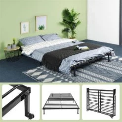 Lia 77.4 in. W Black Metal Frame Double Platform Bed by Homy Casa -Homy Casa Shop black homy casa platform beds hd lia double bk 31 1000