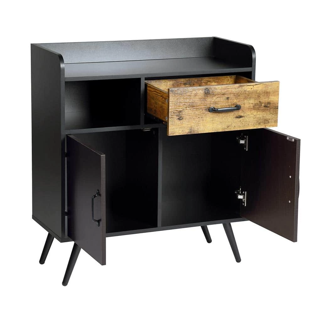 Vold Black Manufactured Wood Sideboard by Homy Casa 4 Vold Black Manufactured Wood Sideboard by Homy Casa - Image 2