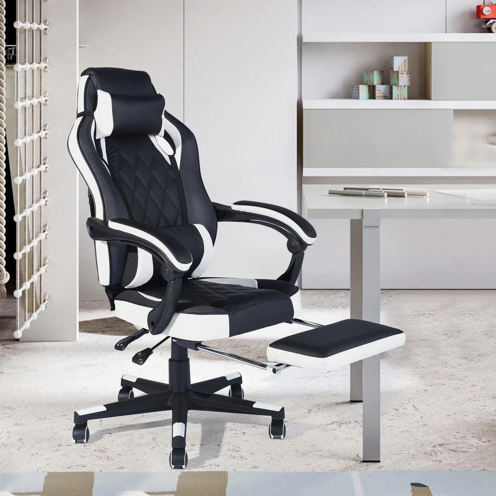 Adjustment White Footrest Headrest and Lumbar Support E-Sports Swivel Chair by Homy Casa 11 Adjustment White Footrest Headrest and Lumbar Support E-Sports Swivel Chair by Homy Casa - Image 9