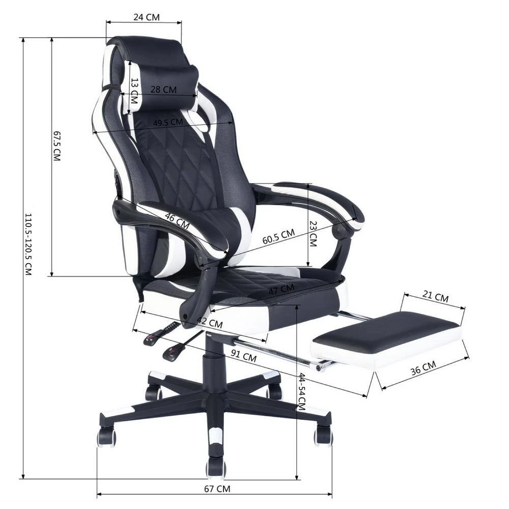 Adjustment White Footrest Headrest and Lumbar Support E-Sports Swivel Chair by Homy Casa 8 Adjustment White Footrest Headrest and Lumbar Support E-Sports Swivel Chair by Homy Casa - Image 6