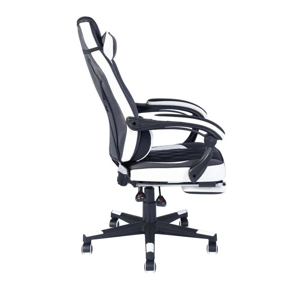Adjustment White Footrest Headrest and Lumbar Support E-Sports Swivel Chair by Homy Casa 6 Adjustment White Footrest Headrest and Lumbar Support E-Sports Swivel Chair by Homy Casa - Image 4