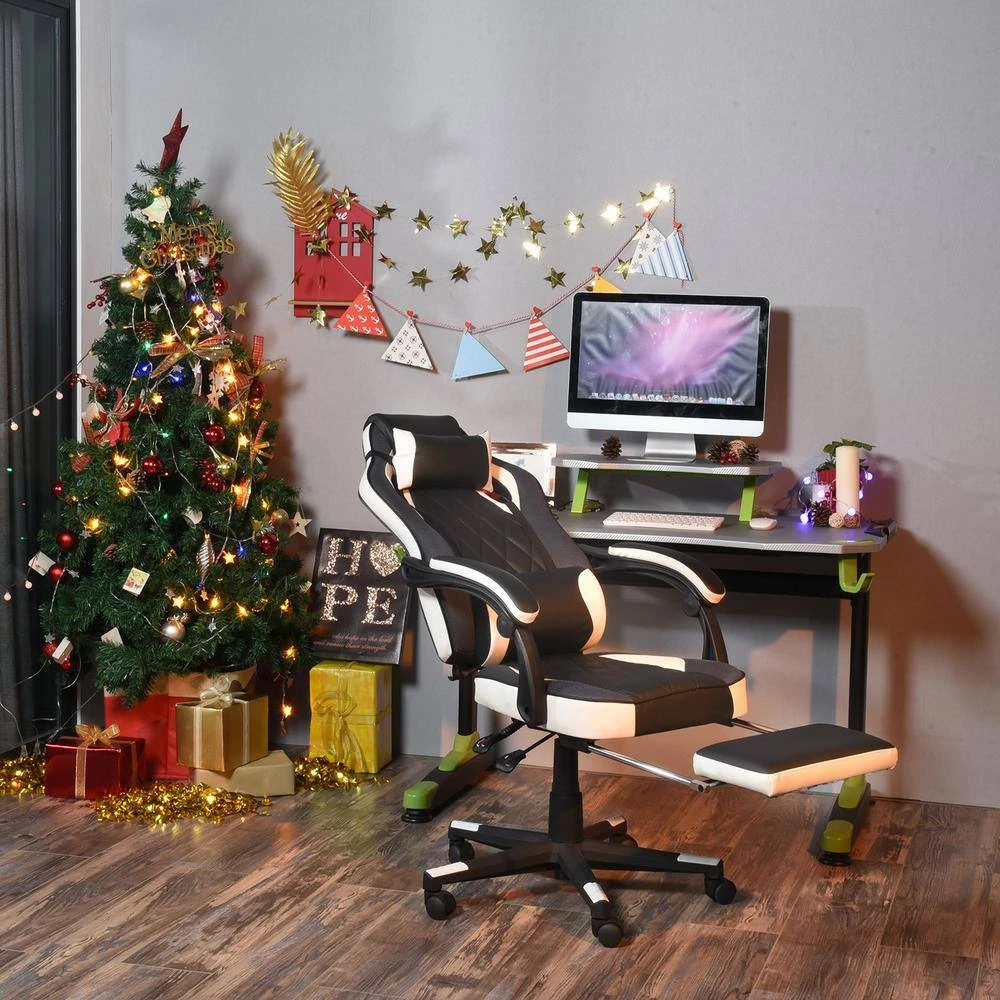 Adjustment White Footrest Headrest and Lumbar Support E-Sports Swivel Chair by Homy Casa 4 Adjustment White Footrest Headrest and Lumbar Support E-Sports Swivel Chair by Homy Casa - Image 2