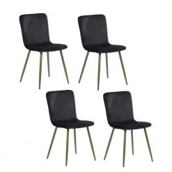 Scargill Black Velvet Upholstered Gold Metal Chair Side Dining Chairs ( Set of 4 ) by Homy Casa