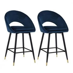 2-Piece Blue Modern Velvet Bar Chairs with Back, Leisure Chairs Dinning Chairs for Home and Office by Homy Casa