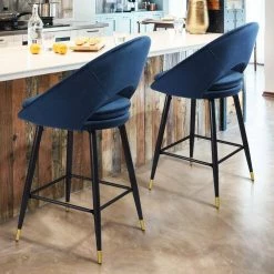 2-Piece Blue Modern Velvet Bar Chairs with Back, Leisure Chairs Dinning Chairs for Home and Office by Homy Casa -Homy Casa Shop blue homy casa bar stools kenzie velvet vavy blue bar black gold l 66 1000
