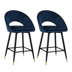 2-Piece Blue Modern Velvet Bar Chairs with Back, Leisure Chairs Dinning Chairs for Home and Office by Homy Casa -Homy Casa Shop blue homy casa bar stools kenzie velvet vavy blue bar black gold l d4 1000