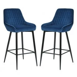 Rabiot 40 in. Blue Low Back Metal Frame Bar Stool with Velvet Seat ( Set of 2) by Homy Casa