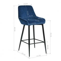 Rabiot 40 in. Blue Low Back Metal Frame Bar Stool with Velvet Seat ( Set of 2) by Homy Casa -Homy Casa Shop blue homy casa bar stools rabiot bar blue 76 1000