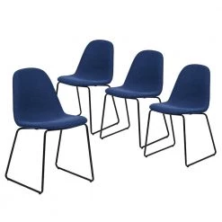 Dining Chair Blue Upholstered High Back Side Chair Metal Frame Solid Back (set of 4) by Homy Casa