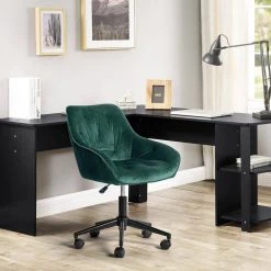 ALEXON Blue Velvet Office Chair with Non-Adjustable Arms by Homy Casa -Homy Casa Shop blue homy casa office stools hd alexon green 31 1000