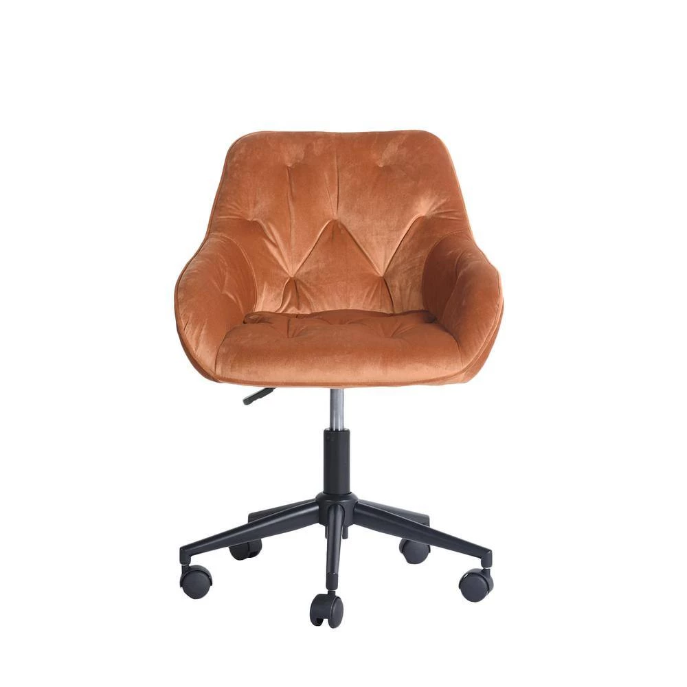 ALExON Orange Velvet Office Chair with Non Adjustable Arms by Homy Casa 5 ALExON Orange Velvet Office Chair with Non Adjustable Arms by Homy Casa - Image 3