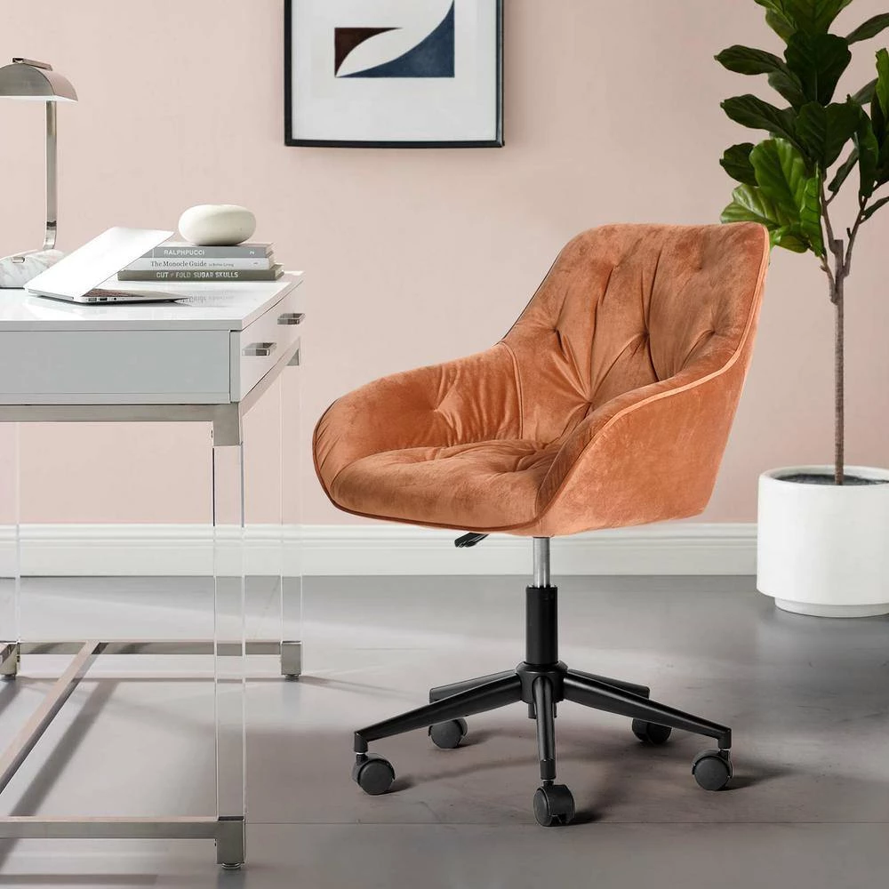 ALExON Orange Velvet Office Chair with Non Adjustable Arms by Homy Casa 4 ALExON Orange Velvet Office Chair with Non Adjustable Arms by Homy Casa - Image 2