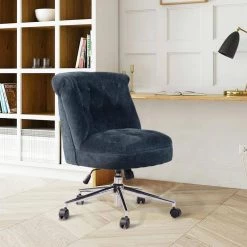 HD-JAREN Dark Blue Fabric Seat Swivel Accent Chair by Homy Casa -Homy Casa Shop blue homy casa office stools hd jaren dark blue 31 1000