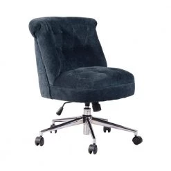 HD-JAREN Dark Blue Fabric Seat Swivel Accent Chair by Homy Casa