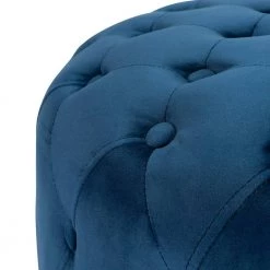 Ottoman Blue Standard Round Tufted Velvet by Homy Casa -Homy Casa Shop blue homy casa ottomans miya blue 1f 1000