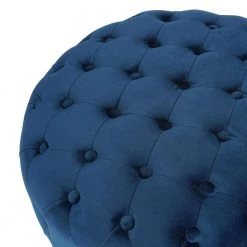 Ottoman Blue Standard Round Tufted Velvet by Homy Casa -Homy Casa Shop blue homy casa ottomans miya blue 4f 1000