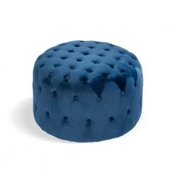 Ottoman Blue Standard Round Tufted Velvet by Homy Casa