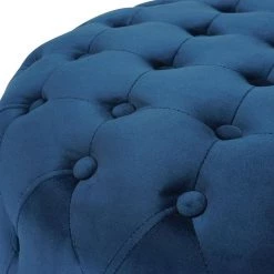 Ottoman Blue Standard Round Tufted Velvet by Homy Casa -Homy Casa Shop blue homy casa ottomans miya blue fa 1000