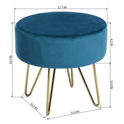 Ottoman 11.4 Inch Blue Velvet Round Trunk Bench Standard by Homy Casa -Homy Casa Shop blue homy casa ottomans saka teal 44 1000