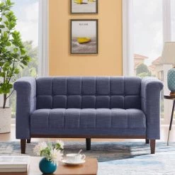 Salome 66.9 in. Square Arms Fabric Upholstered Straight Loveseats Sofa In Blue by Homy Casa 21 Salome 66.9 in. Square Arms Fabric Upholstered Straight Loveseats Sofa In Blue by Homy Casa -Homy Casa Shop blue homy casa sofas couches salome double 31 1000