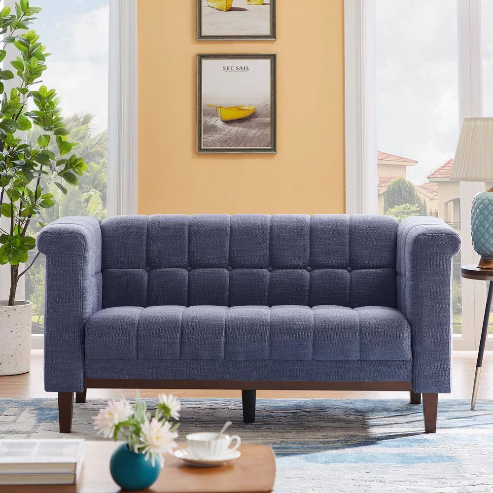 Salome 66.9 in. Square Arms Fabric Upholstered Straight Loveseats Sofa In Blue by Homy Casa 12 Salome 66.9 in. Square Arms Fabric Upholstered Straight Loveseats Sofa In Blue by Homy Casa - Image 10