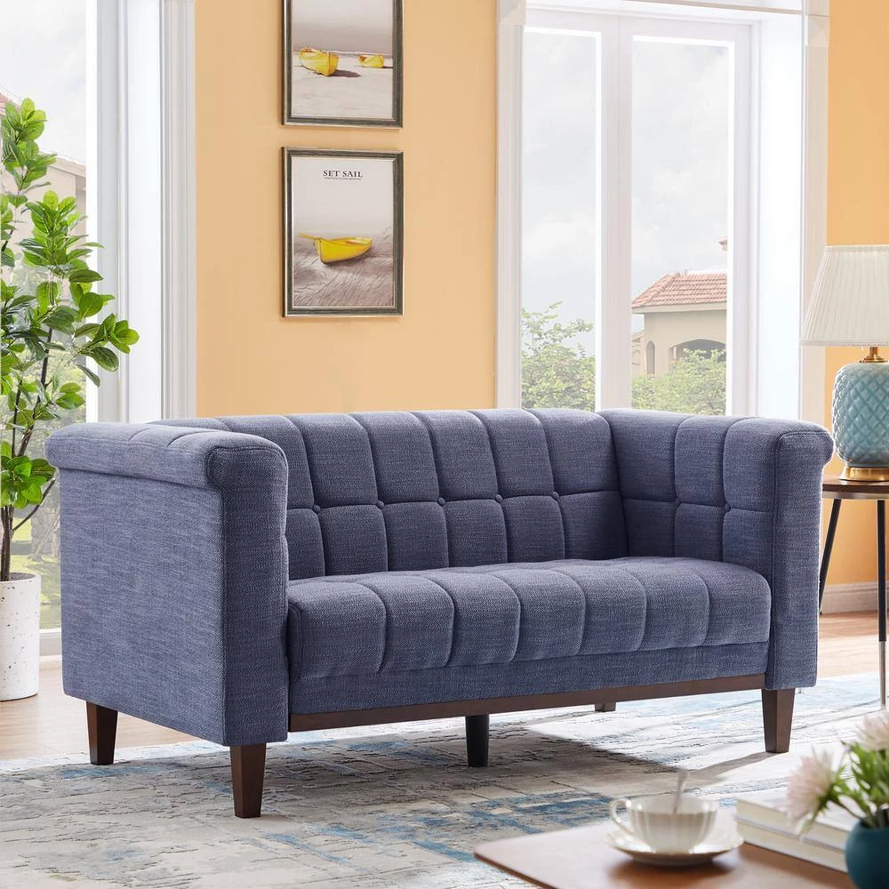 Salome 66.9 in. Square Arms Fabric Upholstered Straight Loveseats Sofa In Blue by Homy Casa 6 Salome 66.9 in. Square Arms Fabric Upholstered Straight Loveseats Sofa In Blue by Homy Casa - Image 4