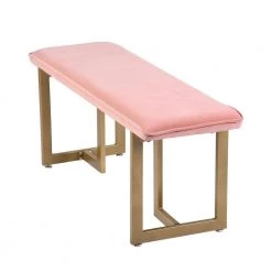 Slip Blush Fabric Gold Legs Bench18.5 in. H x 44.5 in. W x 15 in. D by Homy Casa -Homy Casa Shop blush homy casa bedroom benches hd slip bench frost blush gold legs 1f 1000