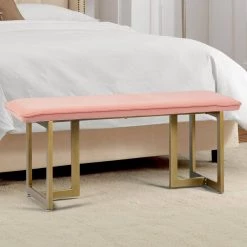Slip Blush Fabric Gold Legs Bench18.5 in. H x 44.5 in. W x 15 in. D by Homy Casa -Homy Casa Shop blush homy casa bedroom benches hd slip bench frost blush gold legs 31 1000